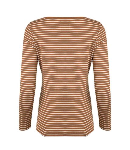 Womens/ladies mila stripe ribbed organic long-sleeved t-shirt caramel Weird Fish