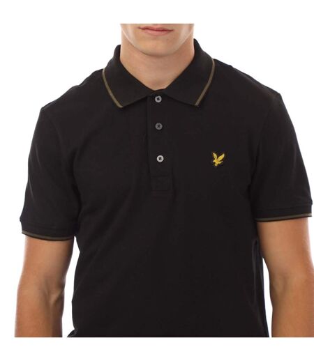 Polo Motif Rayure Contrastée Sur Bord Homme Noir Lyle & Scott