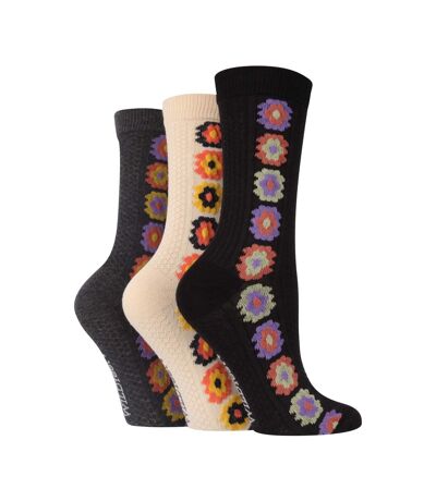 3 Pack Ladies Fashionable Texture Knit Cotton Socks