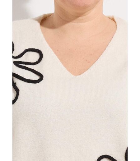 Pull col V applications fleurs