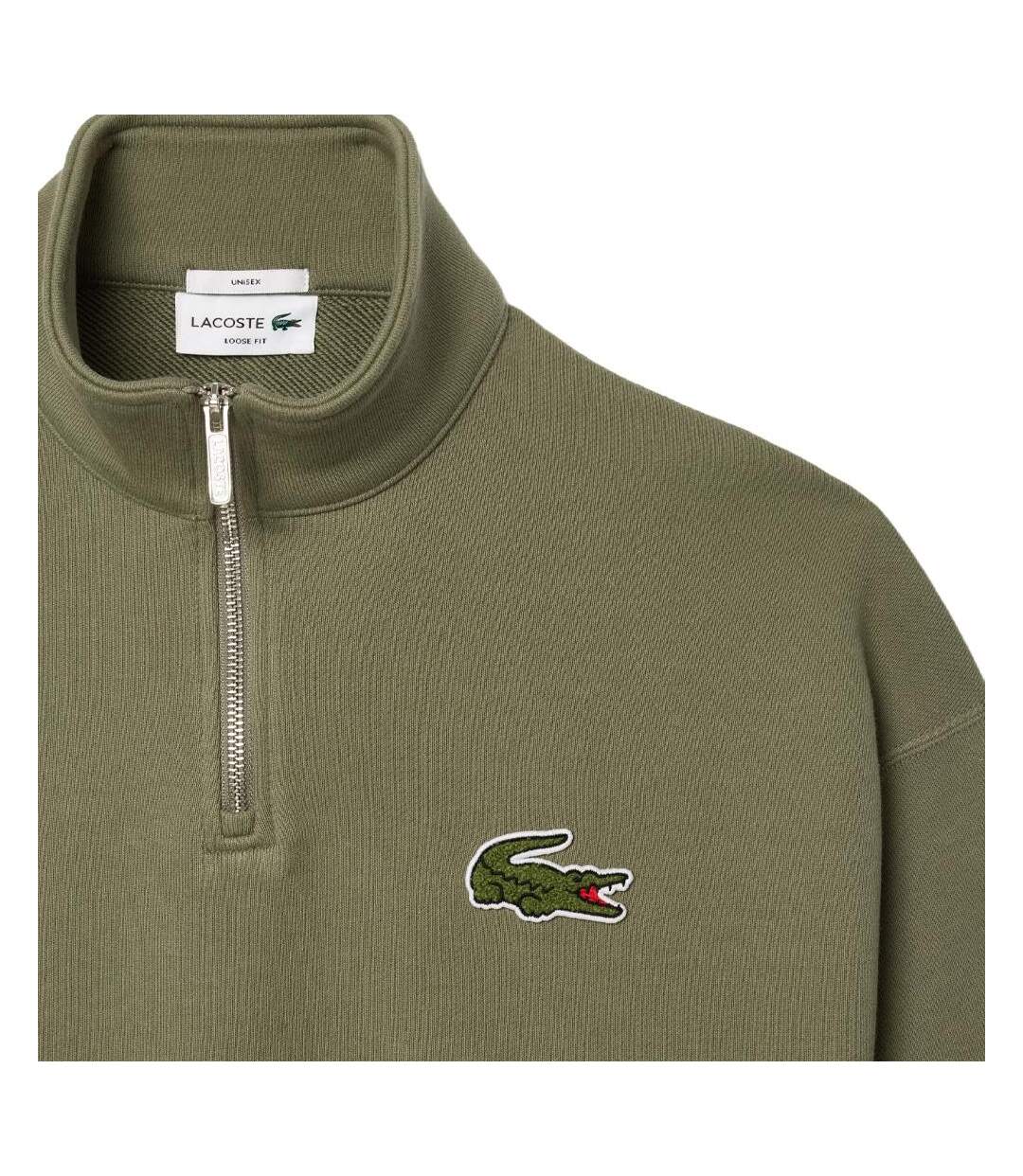 Sweat loose kaki femme lacoste half-zip-2