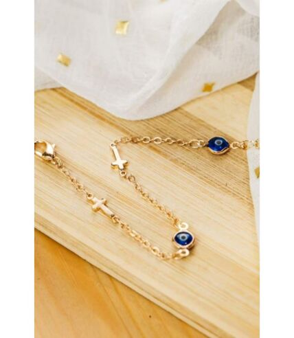 Gold and Silver Evil Eye Cross Christian Charm Protection Bracelet