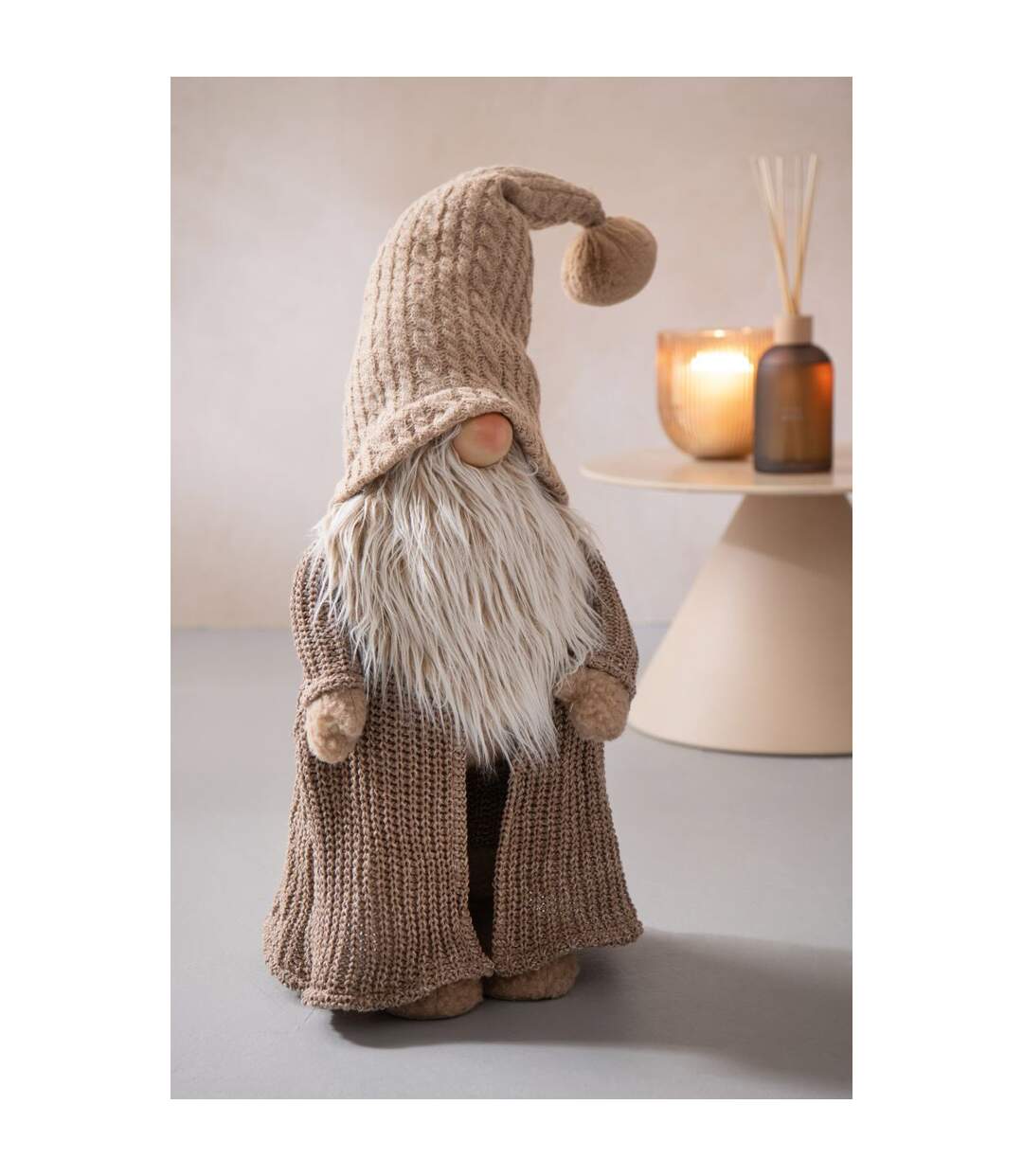 Père-Noël Gnome en Tissu Sweat Hiver 89cm Taupe-2