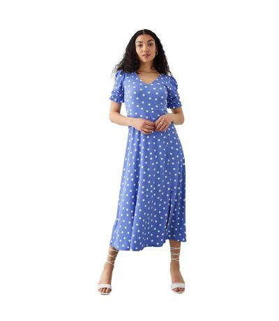Dorothy Perkins Womens/Ladies Spotted V Neck Short-Sleeved Midi Dress (Blue) - UTDP2283