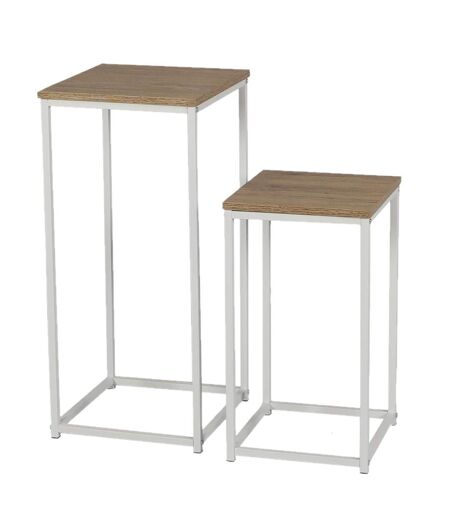 Set de 2 sellettes en Panneaux de particules et Métal - Blanc et Beige