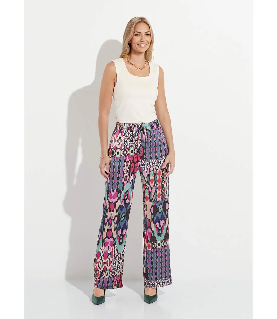 Pantalon large taille élastiquée satin imprimé-3
