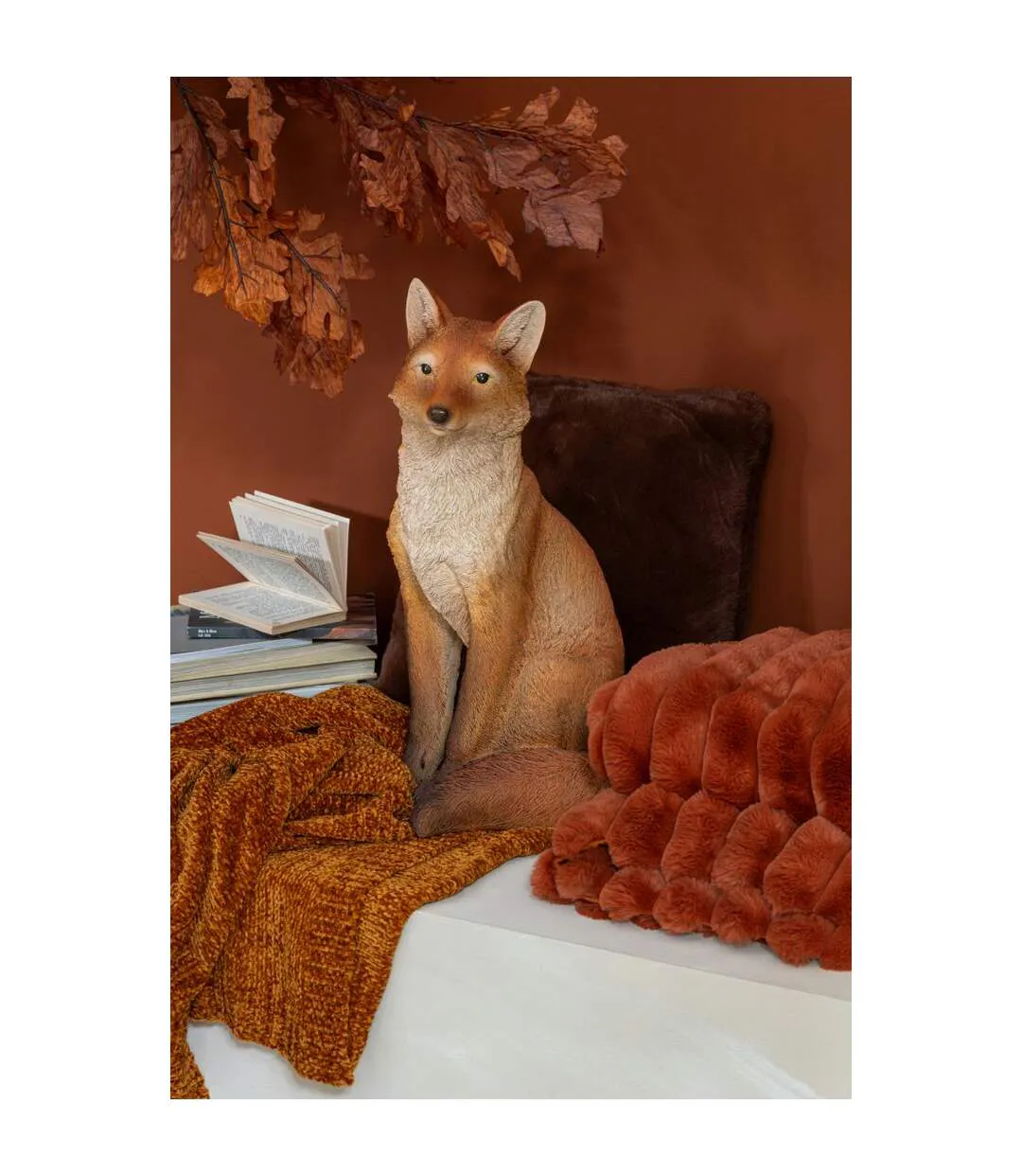 Statue Renard Assis Automne 54cm Orange-3
