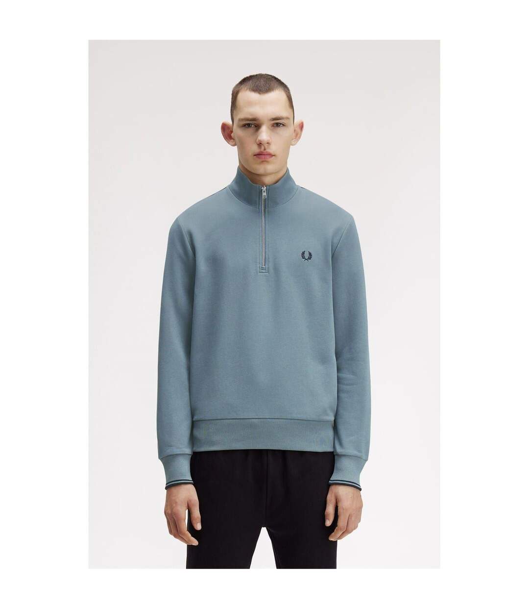Mens Logo Half Zip Sweatshirt Blue Fred Perry-3