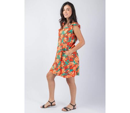 Robe coupe flatteuse ZOLA motif floral lumineux Coton Du Monde