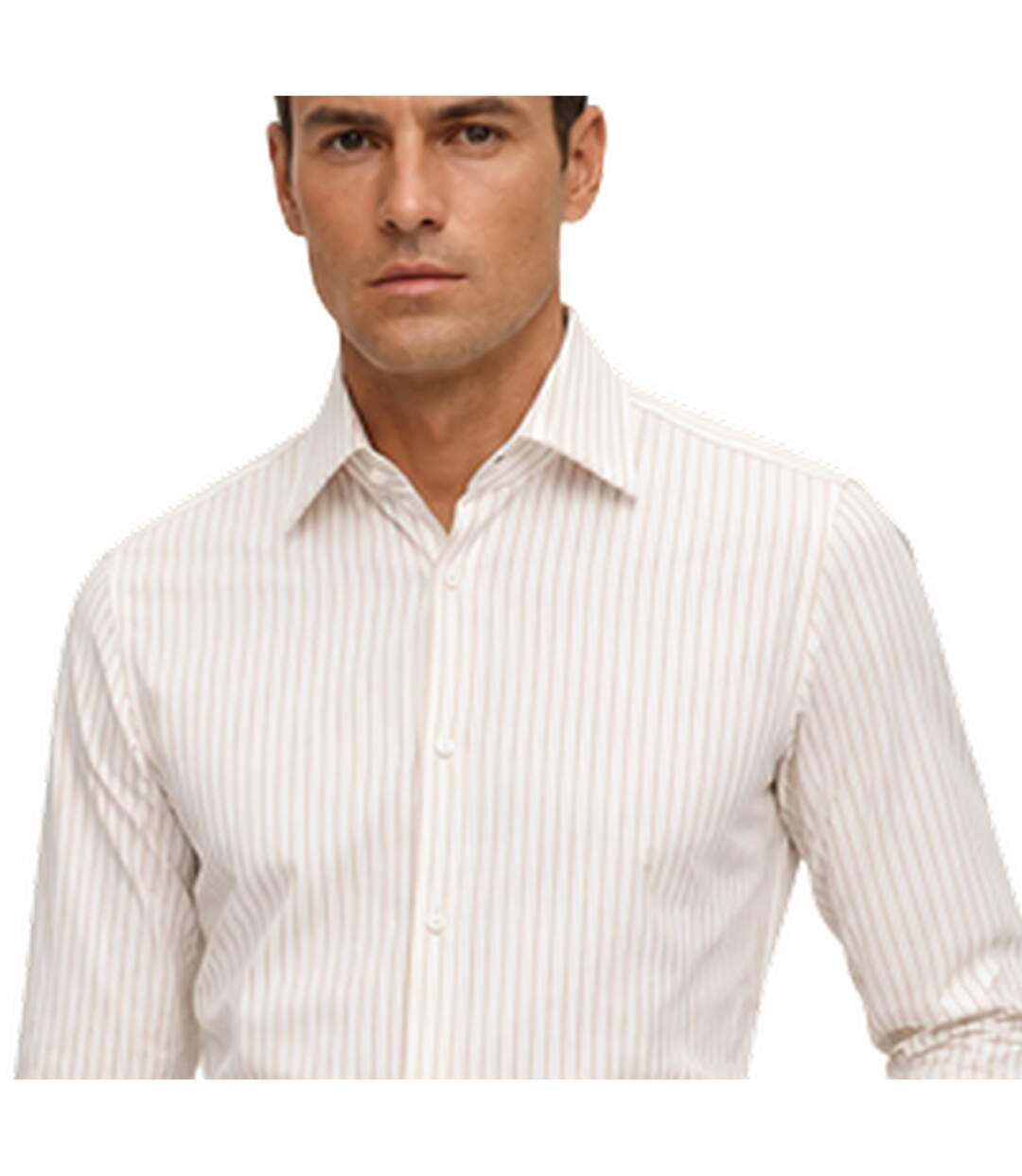 Chemise Manches Longues Motif/style À Rayures Homme Beige Boss-4