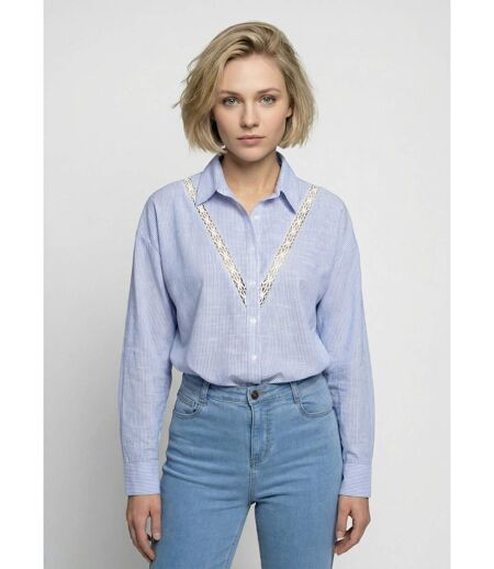 Chemisier rayé long boutonné avec dentelle