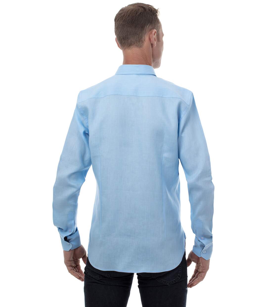 Chemise en lin bleu homme