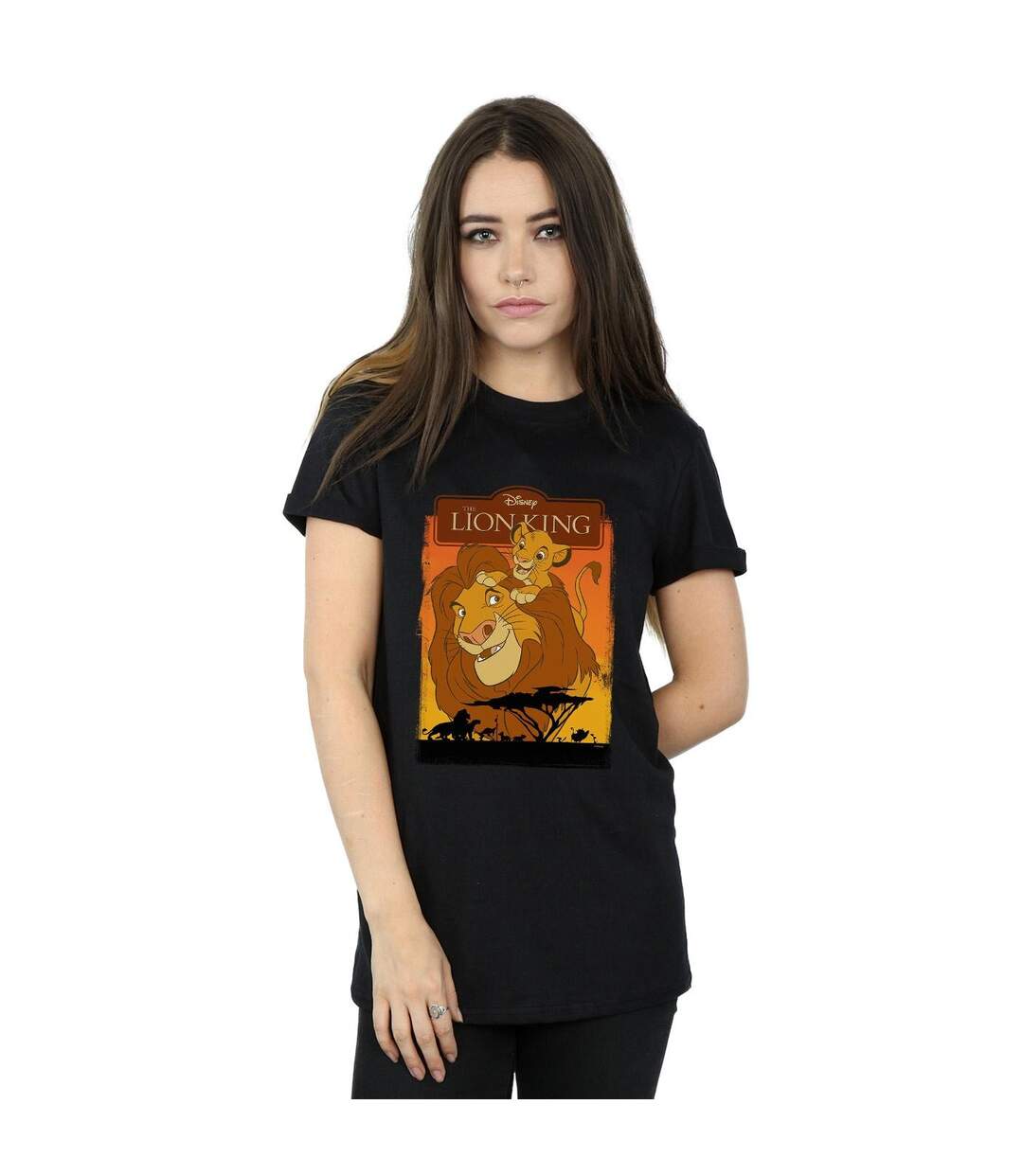 Disney Womens/Ladies The Lion King Simba And Mufasa Cotton Boyfriend T-Shirt (Noir) - UTBI29030-2