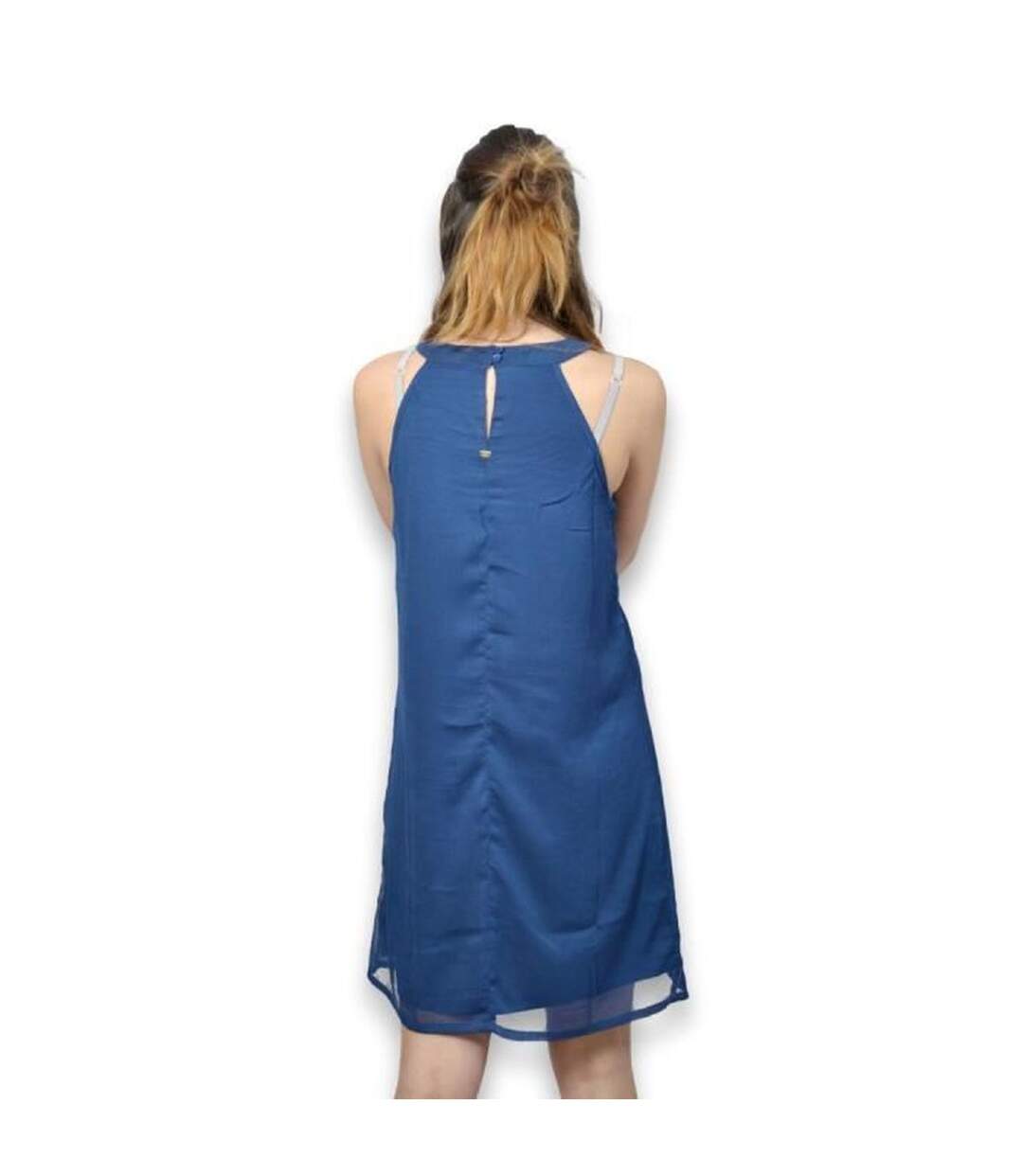Robe femme sans manche de couleur bleu col rond-2