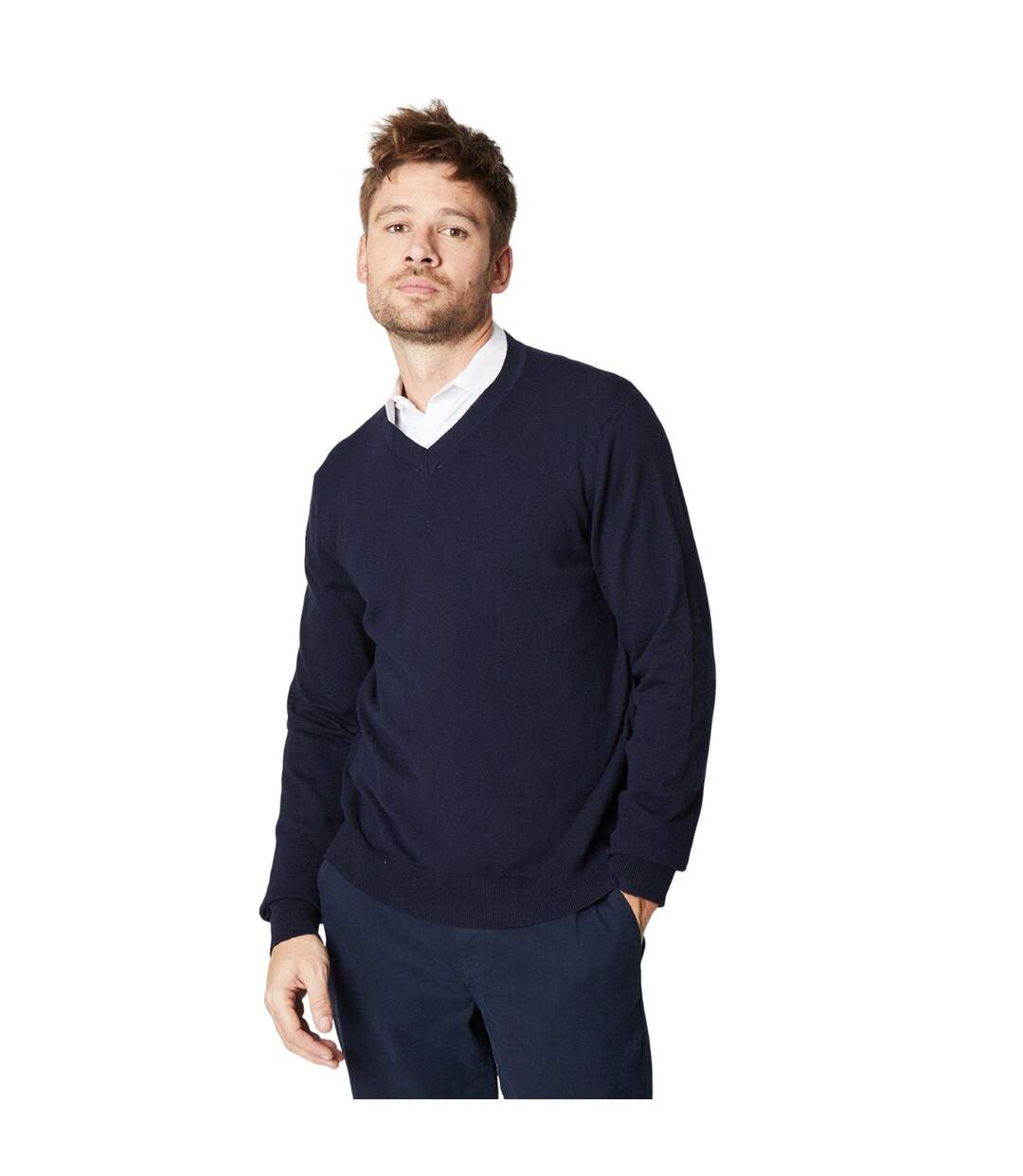 Mens rich cotton v neck jumper navy Burton-1
