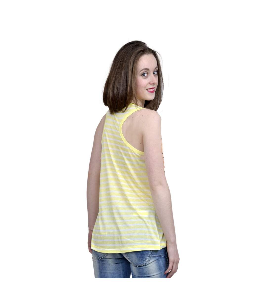 Débardeur femme imprimé motif avec bretelles larges - Jaune-2