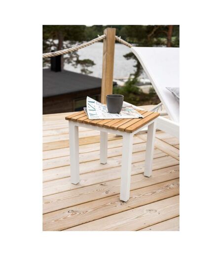 Petite table d'appoint extérieure carré en alu et teck Mexico Blanc
