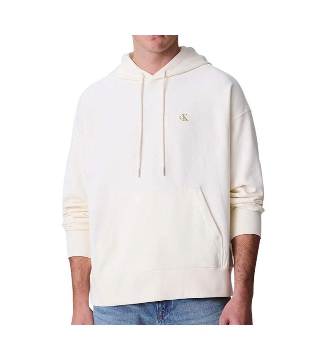 Sweat à capuche beige homme calvin klein jeans premium terry-1