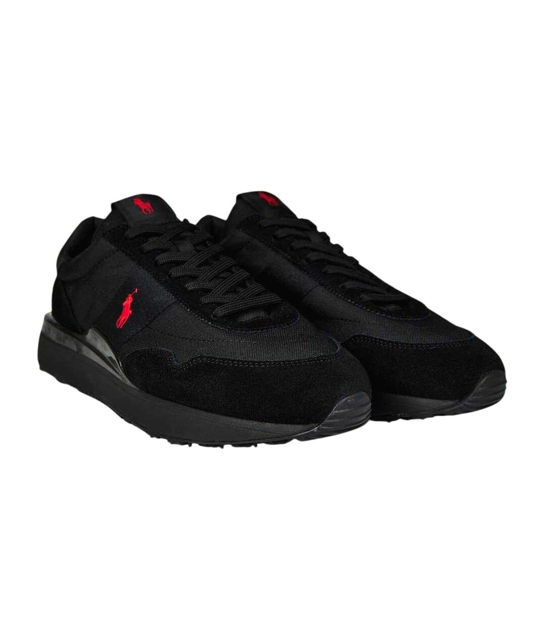 Mens Train 89 Embroidered Logo Suede Chunky Platform Trainers Triple Black Ralph Lauren-4