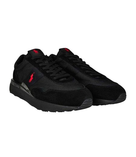 Mens Train 89 Embroidered Logo Suede Chunky Platform Trainers Triple Black Ralph Lauren