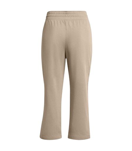 Womens/ladies Terry Towel Cropped Wide Leg Tracksuit Bottoms Brown Under Armour