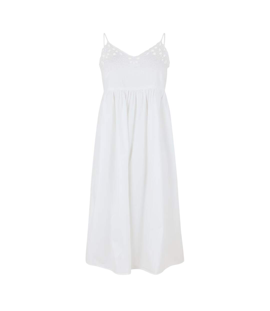 Robe Mi-longue Bretelles Fines Motif/style Broderie Femme Blanc Neige Vero Moda-1