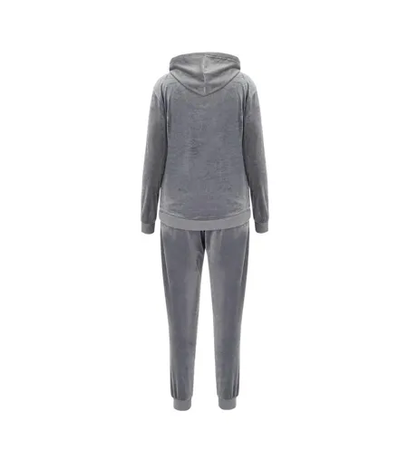 Womens/ladies Velour Tracksuit Set Grey Miso