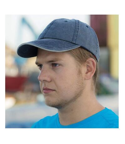 Result Washed Fine Line Cotton Baseball Cap With Sandwich Peak (Navy/Putty) - UTBC984
