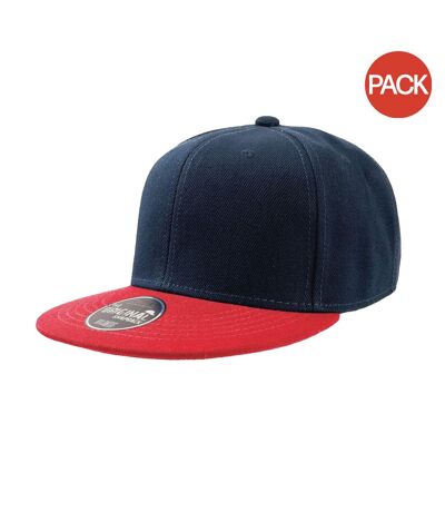 Pack of 2  Snap back flat visor 6 panel cap  navy/red Atlantis