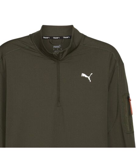 Mens Cloudspun Quarter Zip Long-sleeved Top Dark Olive Puma