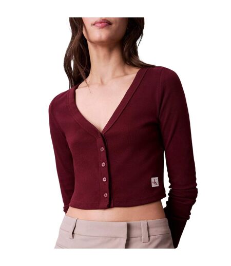 Womens/ladies Cropped Long-sleeved Cardigan Rouge Calvin Klein