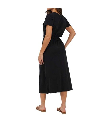 Womens/ladies Crew Neck Midi Shirt Dress Black Brave Soul