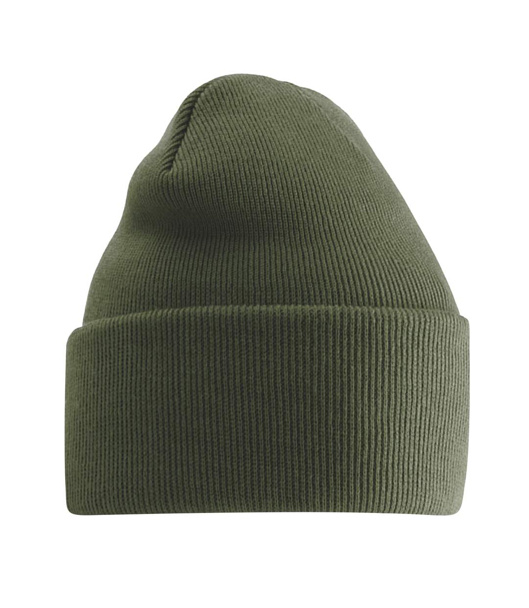 Unisex adult original turned up cuff beanie olive green Beechfield-2