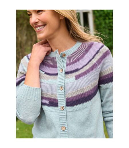 Womens/ladies Offset Stripe Yoke Detail Cardigan Blue Multicoloured WoolOvers