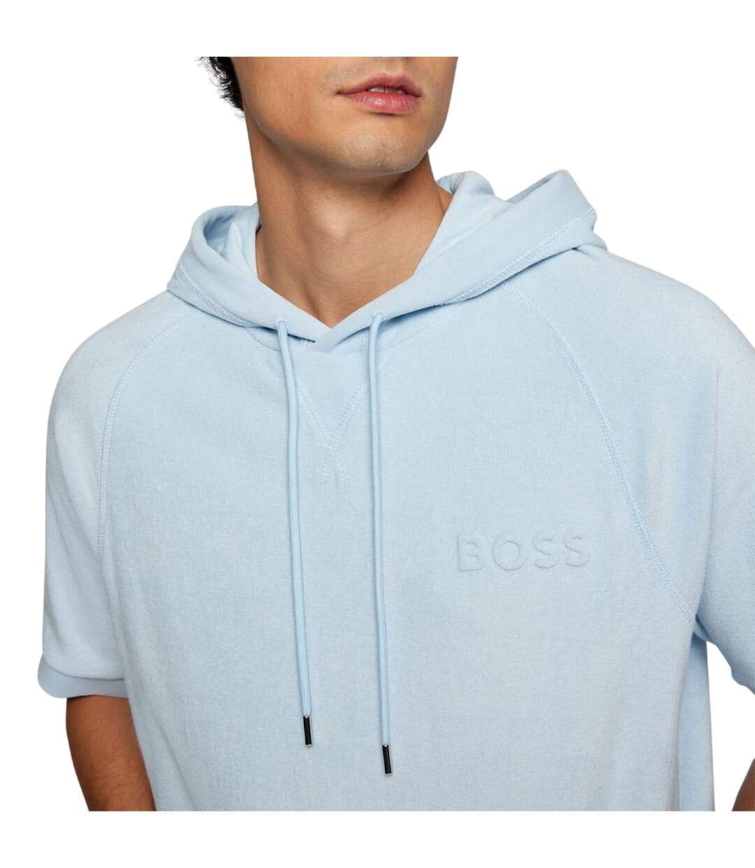 Mens Sealy 09 Hooded Short-sleeved Sweatshirt Light Blue Boss-3