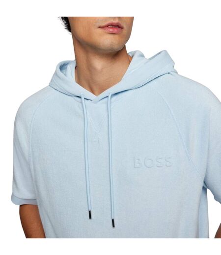 Mens Sealy 09 Hooded Short-sleeved Sweatshirt Light Blue Boss