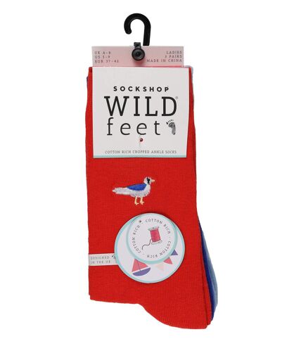 Wild Feet - 3 Pk Ladies Embroidered Cotton Socks