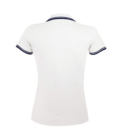SOLS Womens/Ladies Pasadena Tipped Short Sleeve Pique Polo Shirt (White/Navy)