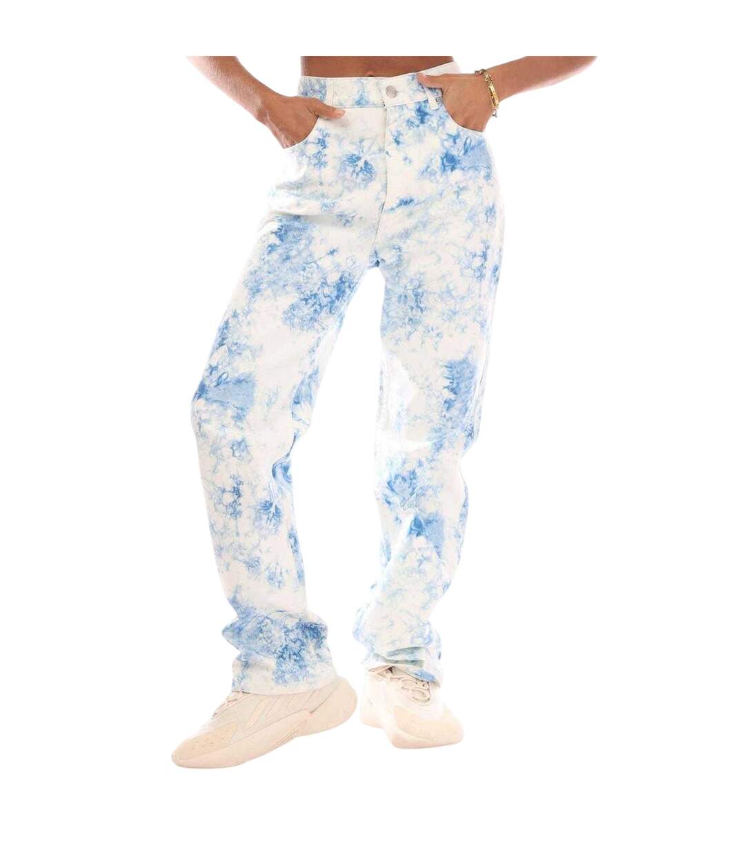 Womens/ladies Cotton Tie Dye Cropped Straight Jeans Multicoloured Boss-1