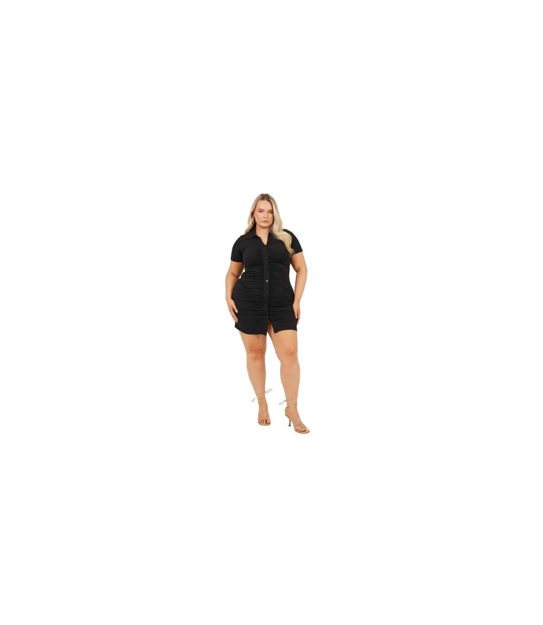 Womens/ladies Ruched Plus Mini Shirt Dress Black Brave Soul-1