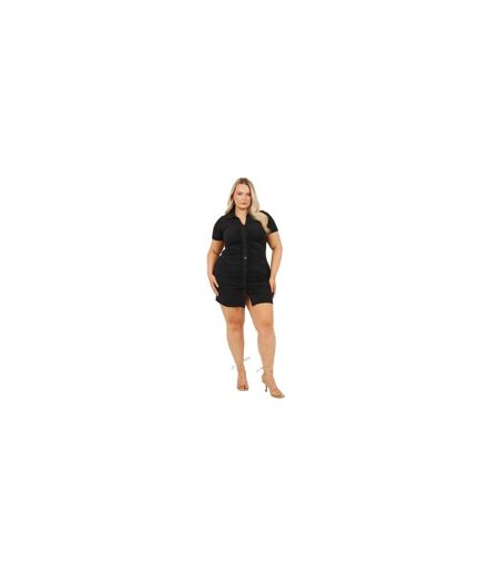 Womens/ladies Ruched Plus Mini Shirt Dress Black Brave Soul