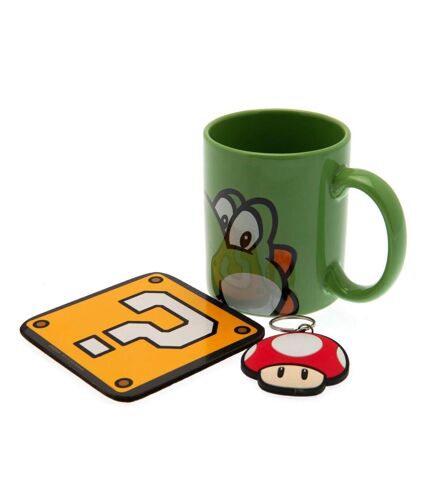 Super Mario Yoshi Mug and Coaster Set (Green/Yellow/Red) (One Size) - UTPM1055