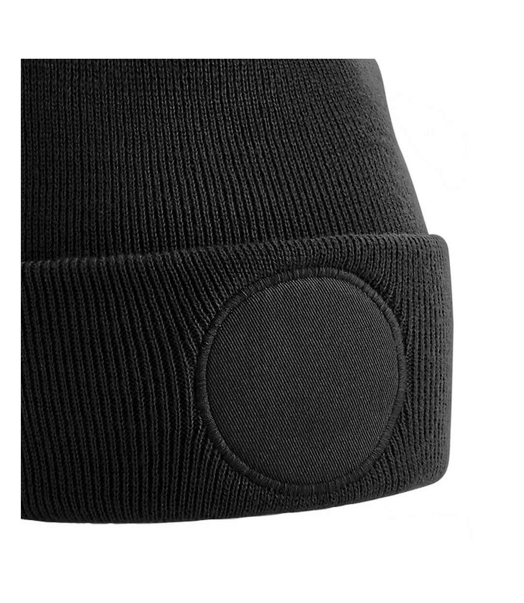 Unisex Circular Patch Cuffed Beanie Black Beechfield-2