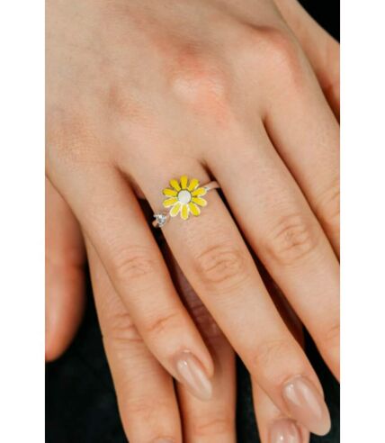 Rotating Sunflower Meditation Fidget Daisy Dainty Floral Ring