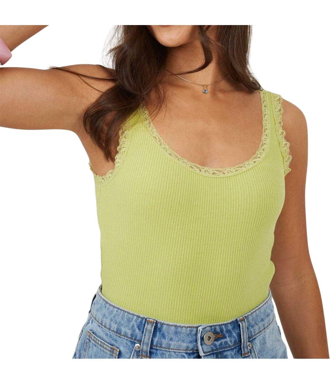 Womens/ladies Lace Trim Ribbed Bodysuit Lime Brave Soul-2