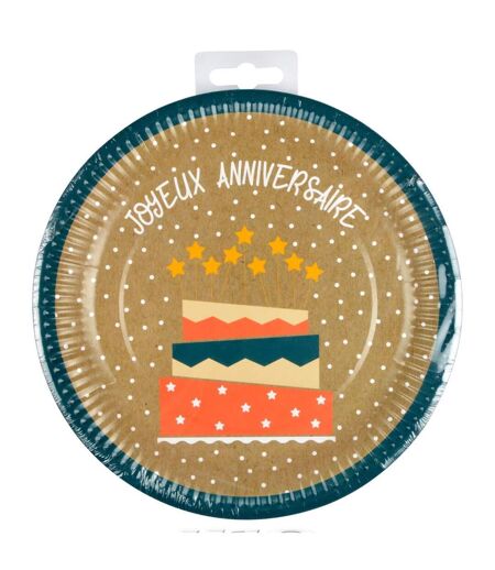 Lot de 6 Assiettes en Carton Anniversaire Kraft 23cm Naturel