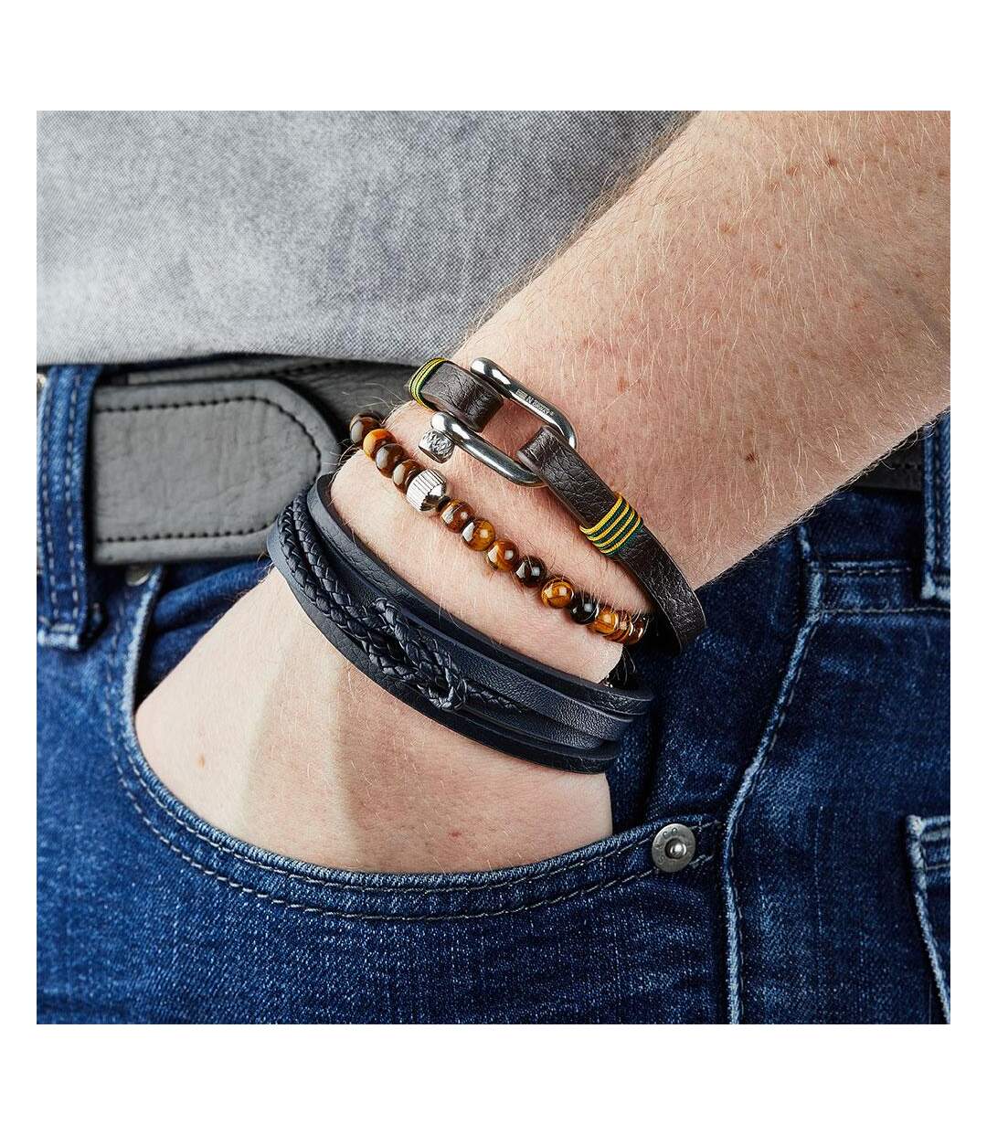 Bracelet perles marron homme geographical norway 315048 - taille unique-2