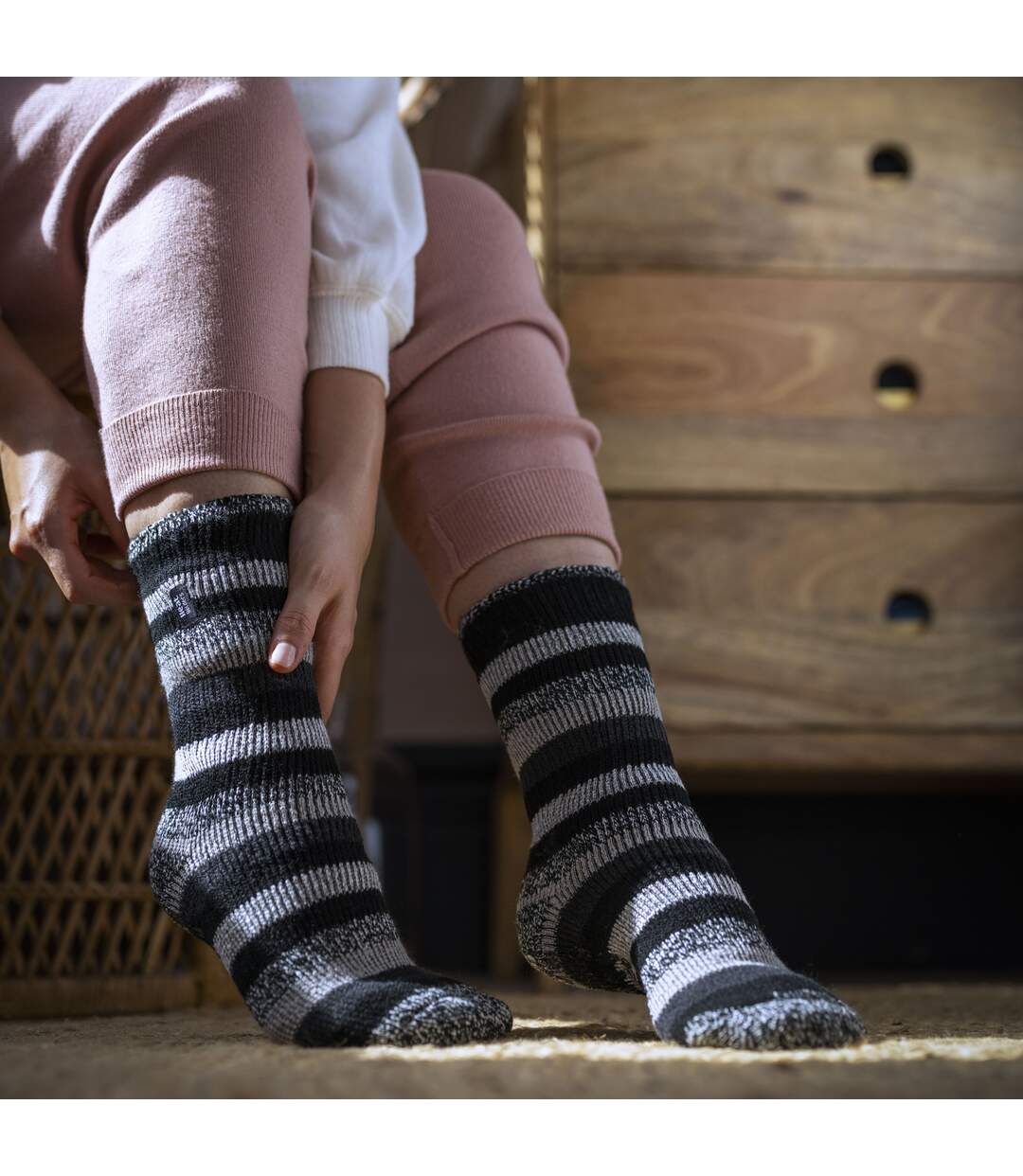 Ladies Wide Stripe Patterned Thermal Socks for Winter-5