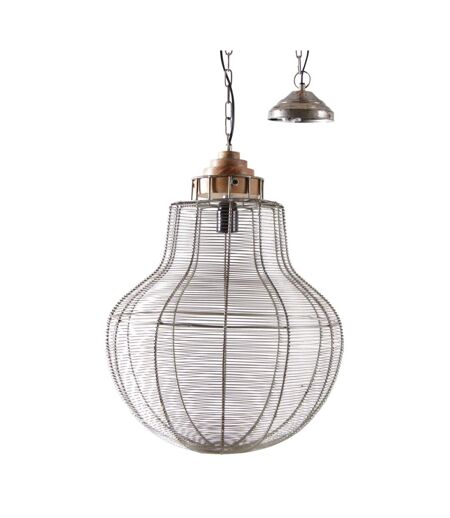 Lampe suspension en métal gris antique et bois Ampoule