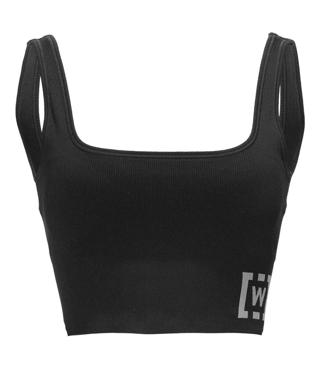 Womens/ladies Cropped Sports Bra Black Wolf-2